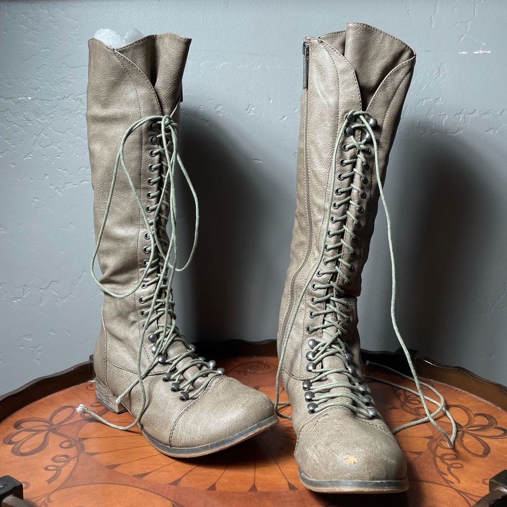 Taupe Lace Up Boots